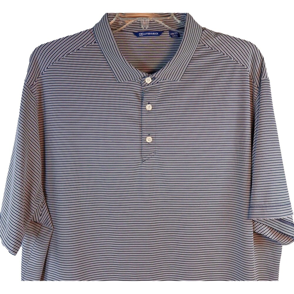 Cutter & Buck Polo Shirt Mens 2XB Black & White Striped Casual Golf Big & Tall
